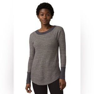 Women’s PRANA Sheeba long sleeve waffle knit thermal top L large gray grey layer